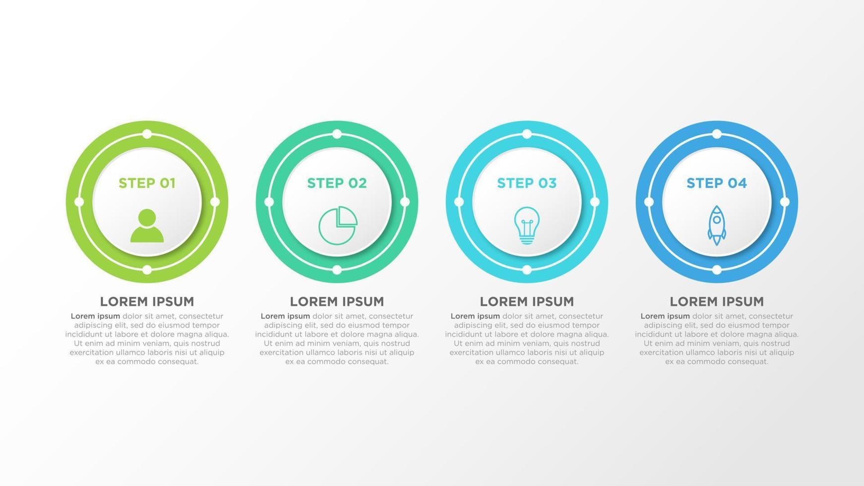 design de infográfico de linha do tempo com círculo para modelo de negócios. vetor 4 passos.