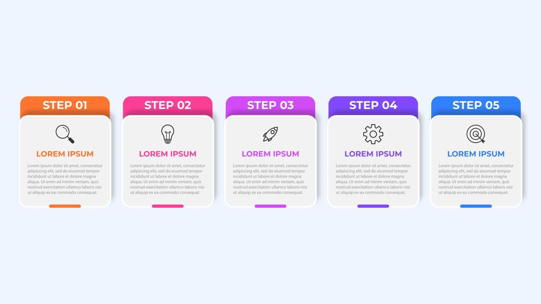 processo de linha fina de infográfico de negócios com design de modelo quadrado com ícones e 5 opções ou etapas. ilustração vetorial. vetor