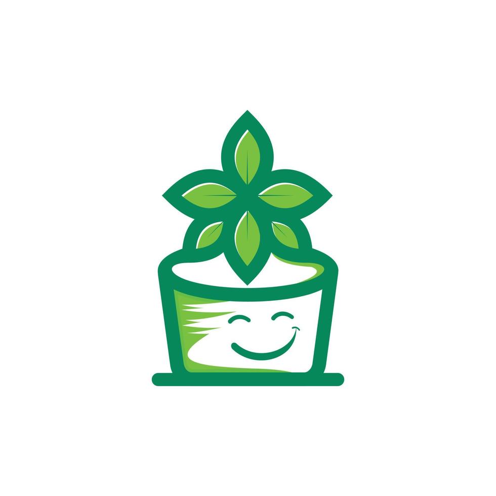 vetor de logotipo de planta em vaso feliz verde