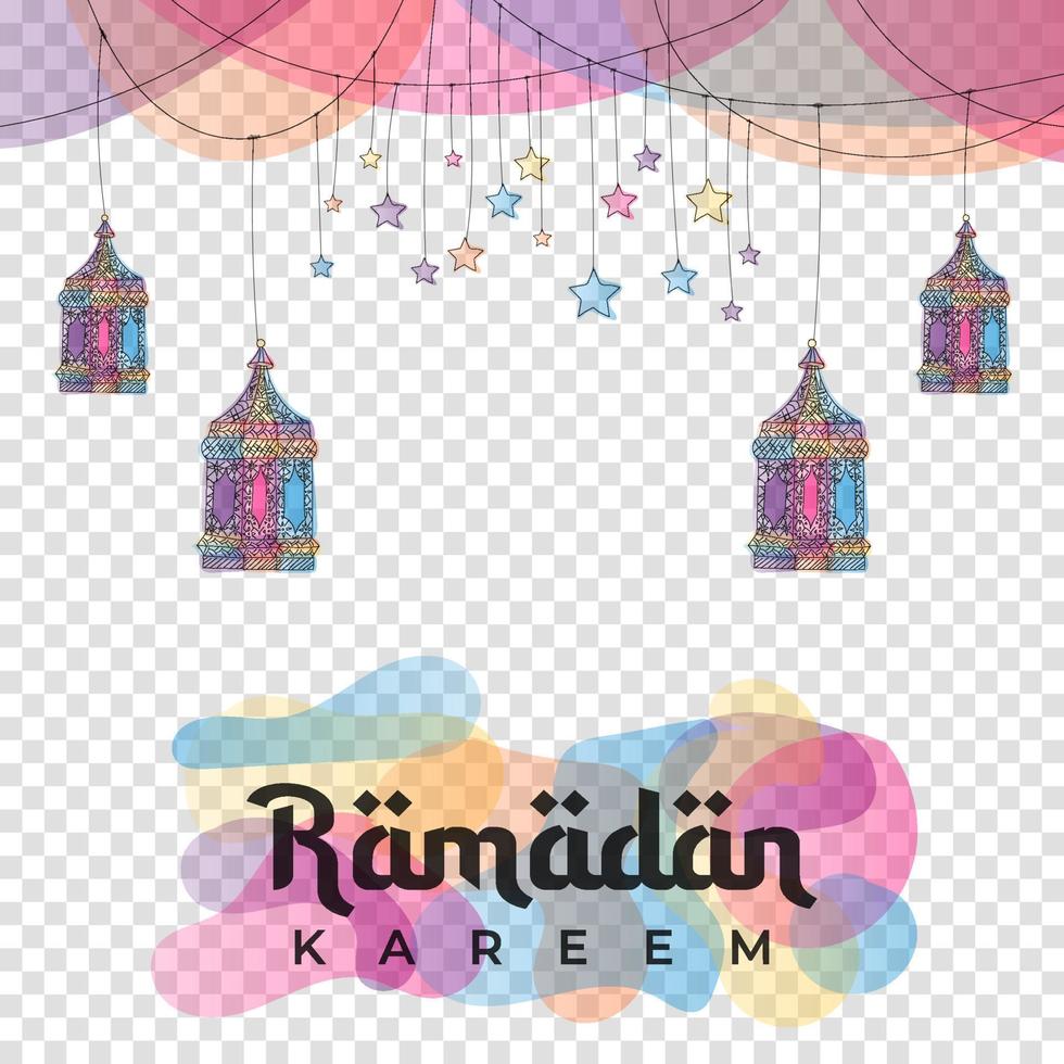 cartão de saudação do ramadã ou fundo de banner. lanternas e estrelas desenhadas à mão. fundo de decoração desenhado à mão ramadan kareem. desenho vetorial para o feriado muçulmano do ramadã. ilustração vetorial vetor