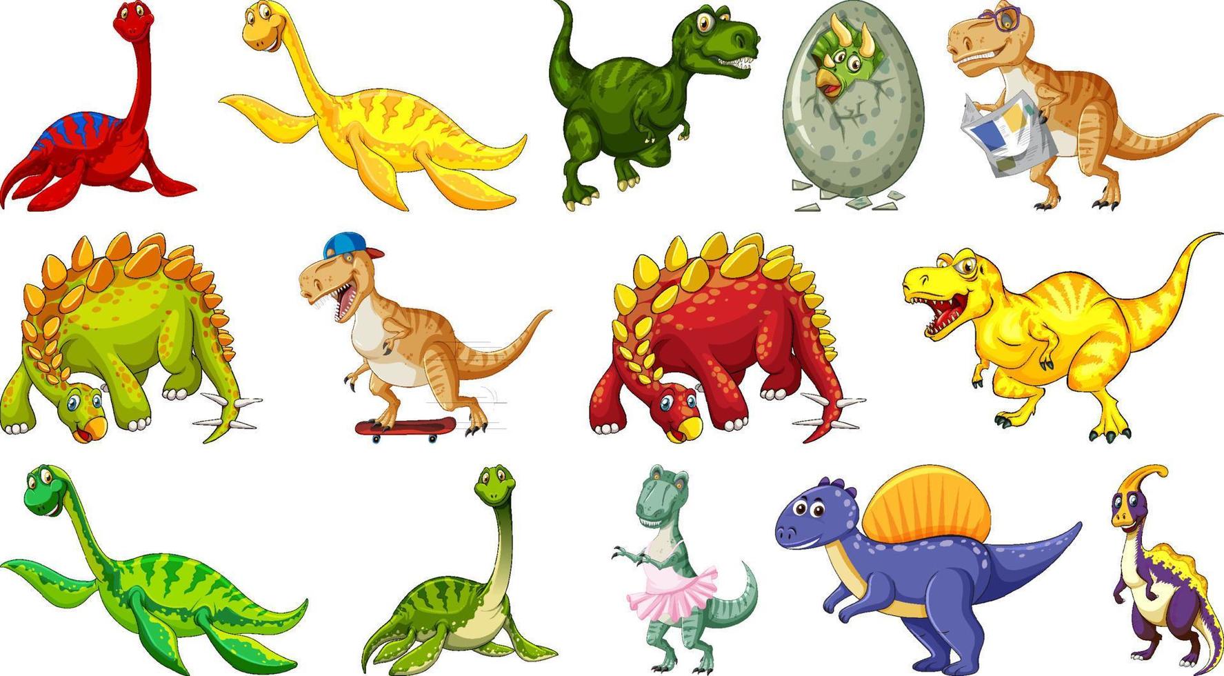 muitos dinossauros em fundo branco vetor