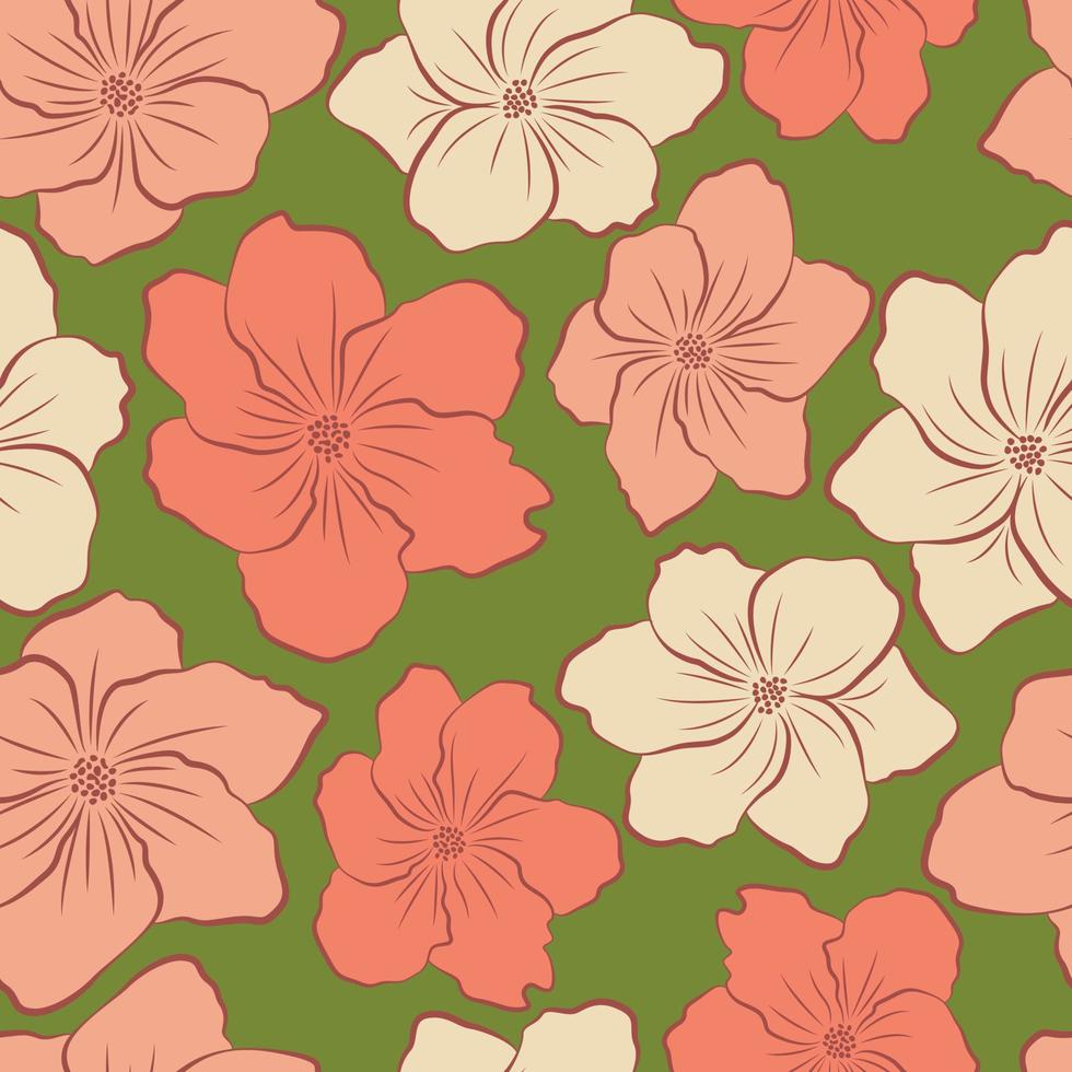 design de padrão sem emenda de flores tropicais modernas. sem costura padrão com flores e folhas da primavera. fundo desenhado à mão. padrão floral para papel de parede ou tecido. azulejo botânico. vetor