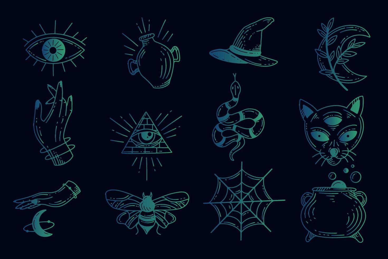 conjunto coleção místico celestial simples minimalismo tatuagem clipart símbolo espaço doodle elementos esotéricos ilustração vintage vetor