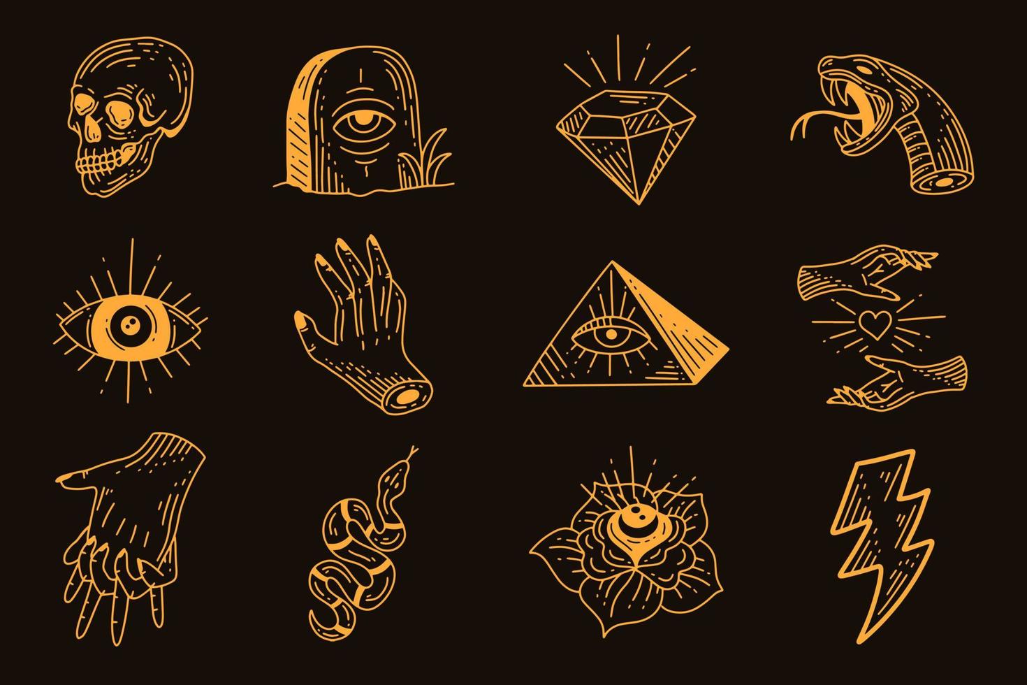 conjunto coleção místico celestial simples minimalismo tatuagem clipart símbolo espaço doodle elementos esotéricos ilustração vintage vetor