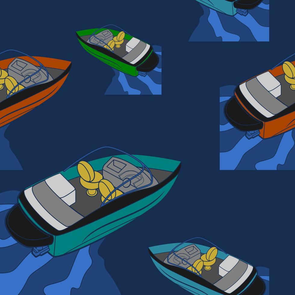 Barcos de bowrider americanos de vista oblíqua superior editável em várias cores na ilustração vetorial de água como padrão perfeito para criar plano de fundo de design relacionado a transporte ou recreação vetor
