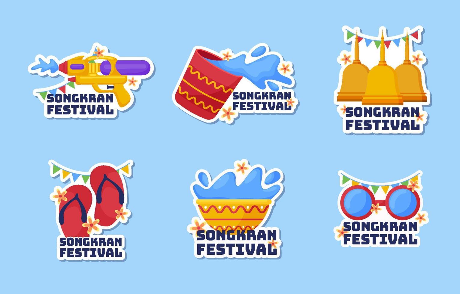 conjunto de adesivos do festival songkran vetor