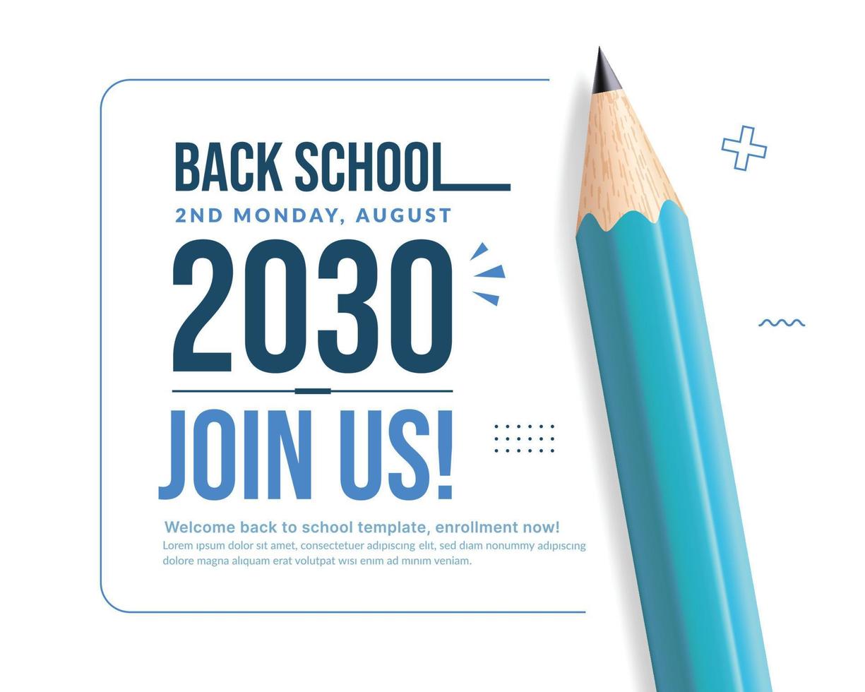 lápis de cor realista isolado no fundo branco para postagem social, conceito de pré-escola abrindo novo cartaz de convite de período vetor