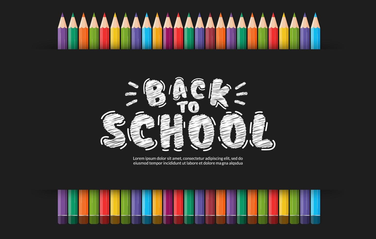 fundo de design vetorial de lápis de cor, de volta ao conceito de escola com banner de giz de cera colorido vetor