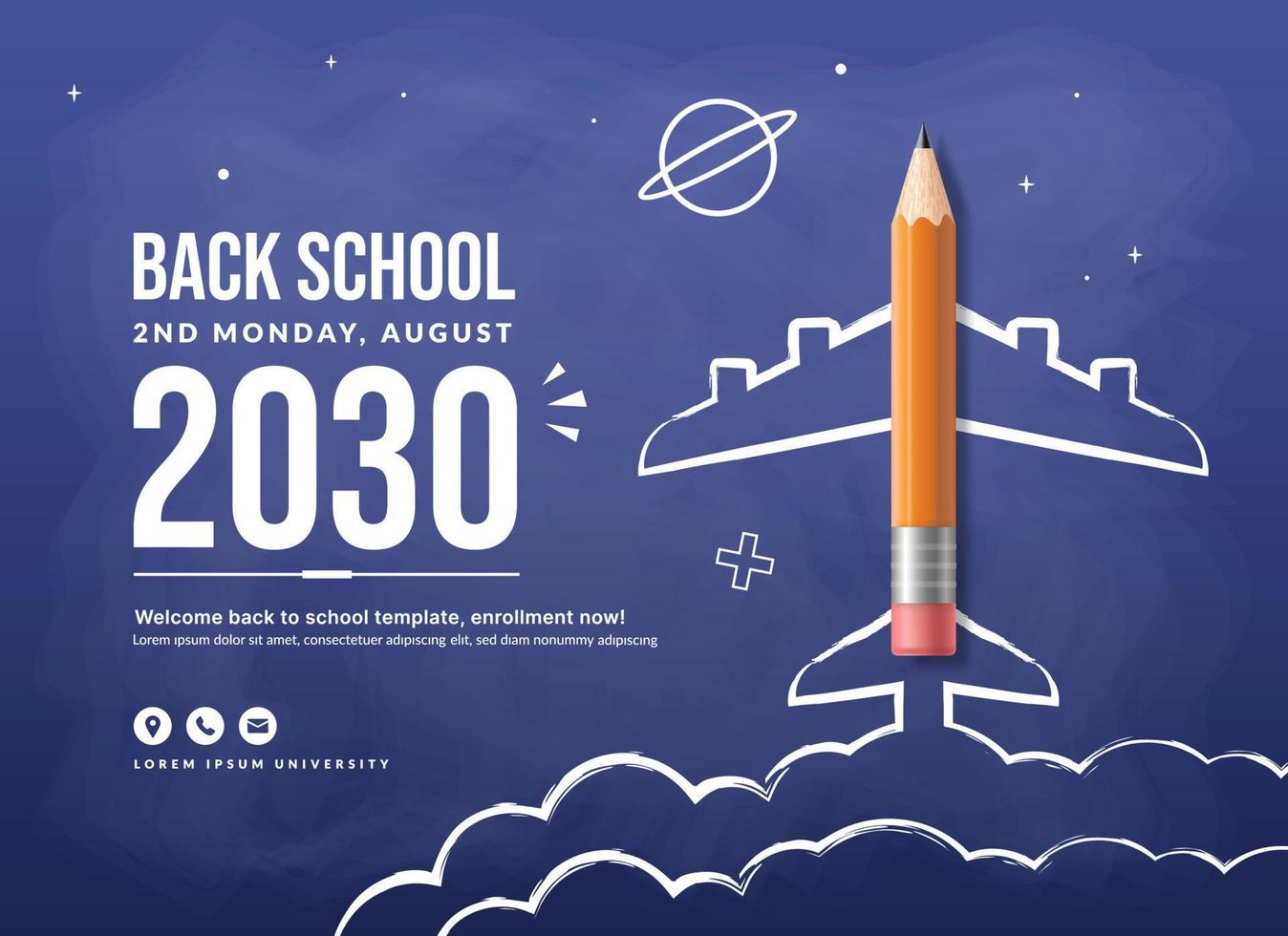 lápis realista com fundo de decolagem de avião doodle, conceito de volta às aulas para cartaz de convite e banner vetor