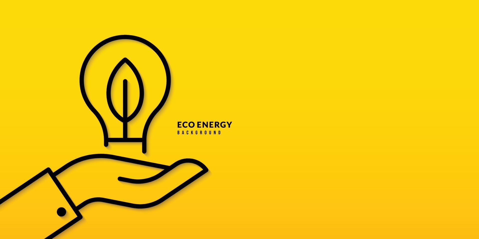 mão segurando a lâmpada no fundo amarelo, poluição e conceito de proteção ambiental, uso de eletricidade de energia verde vetor