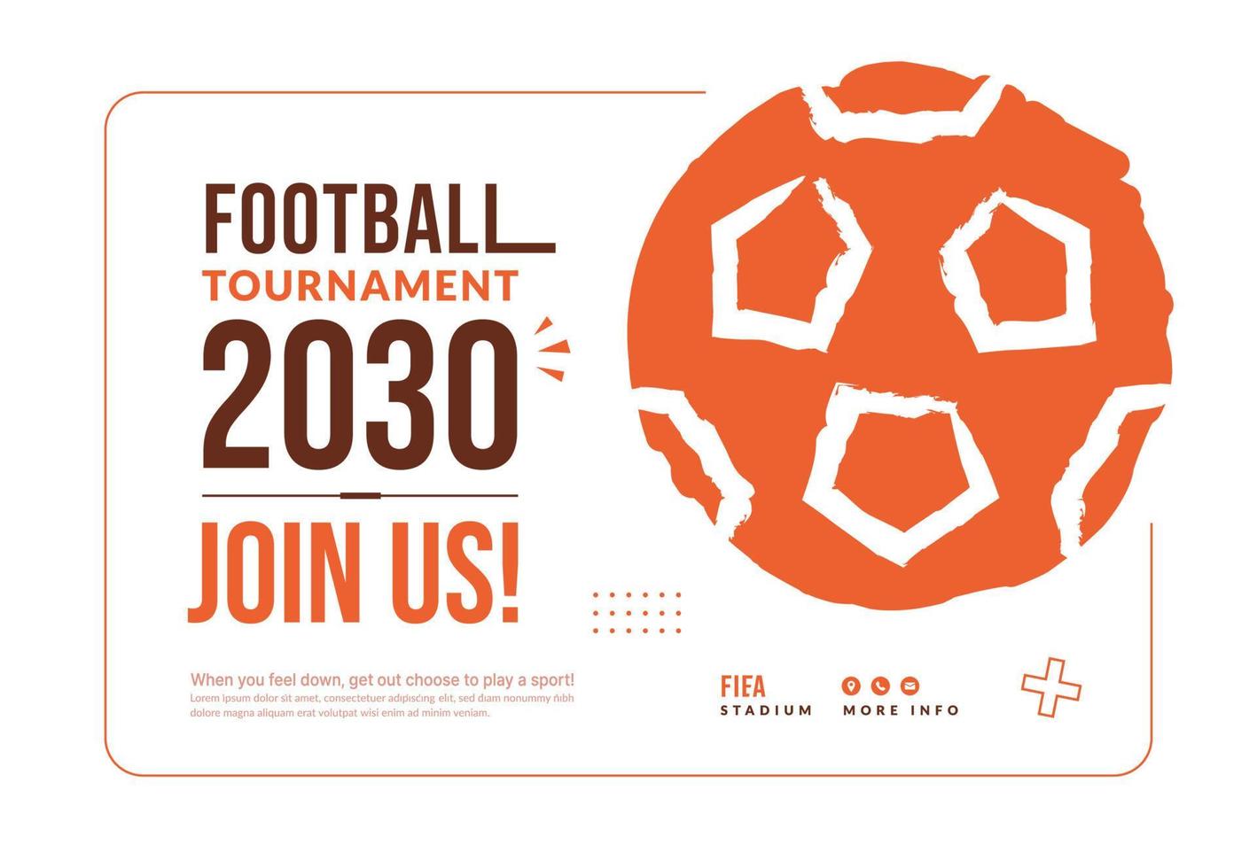 modelo de cartaz de torneio de futebol com bola isolada no fundo branco, convite de competição mínima em estilo simples vetor