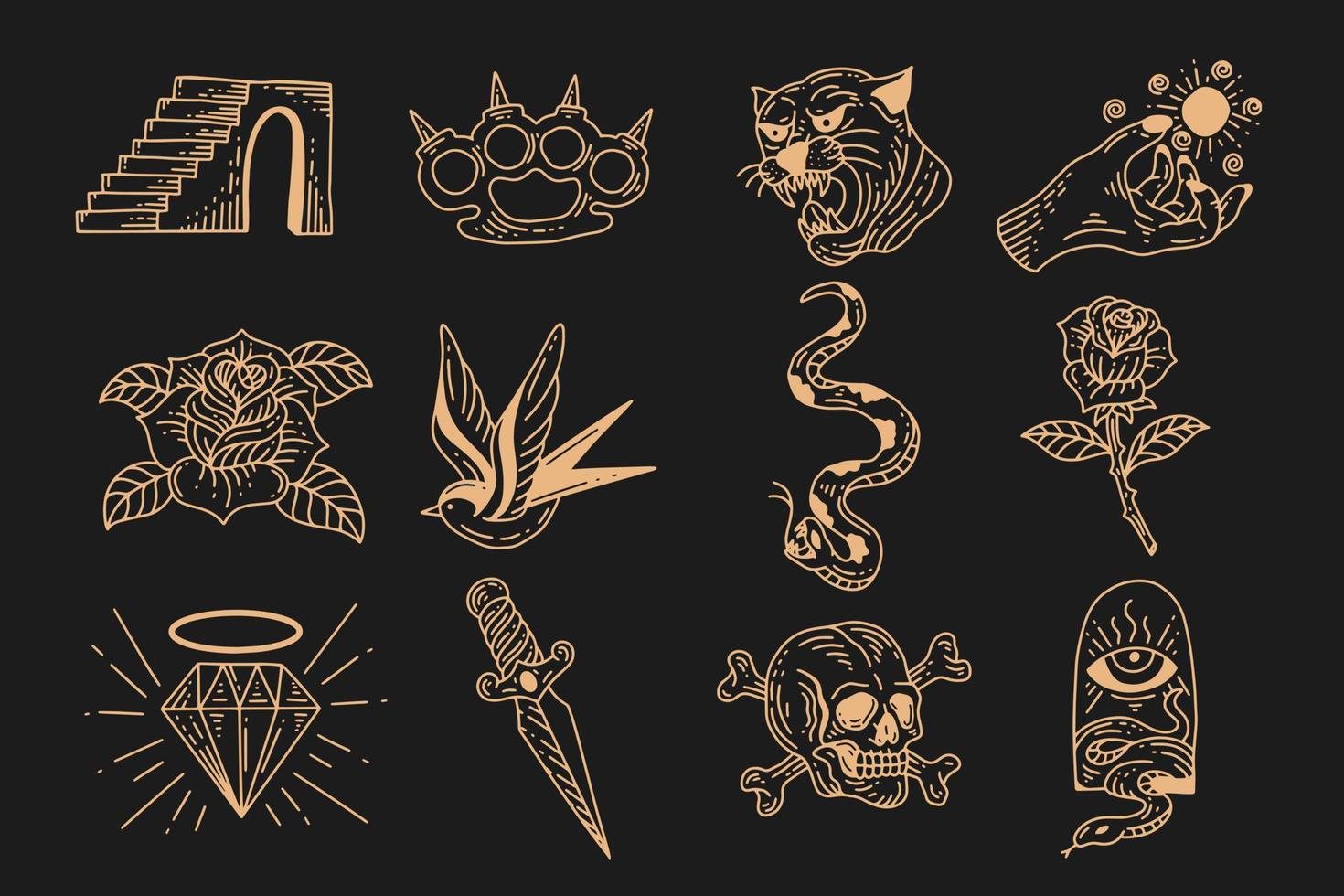 conjunto coleção místico clipart celestial símbolo espaço doodle elementos mágicos esotéricos ilustração vintage vetor