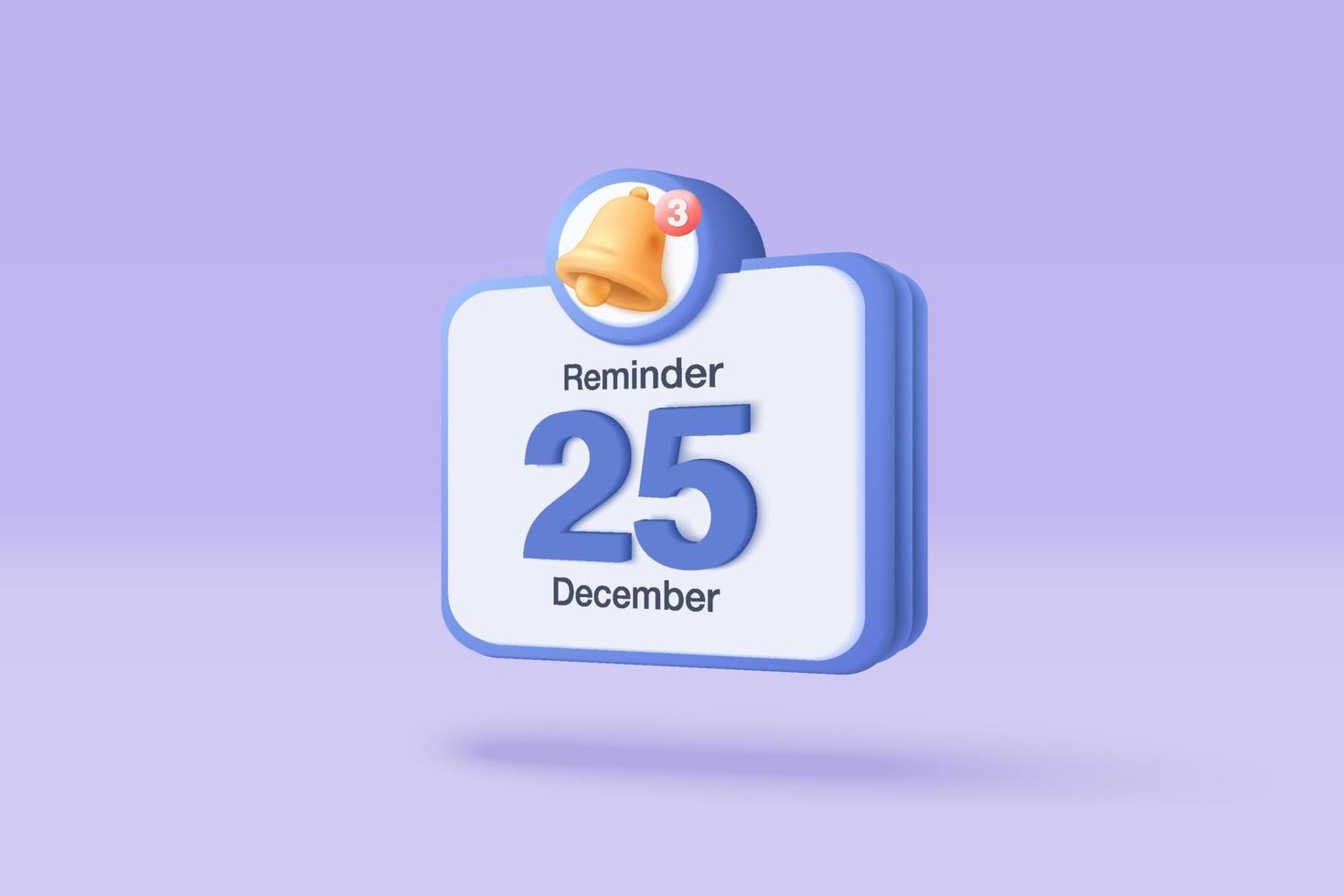 lembrete 3D no calendário em fundo roxo. página de notificações com elementos flutuantes. alerta para planejamento de negócios, eventos, lembrete e calendário em segundo plano. renderização de sino de vetor 3D no calendário