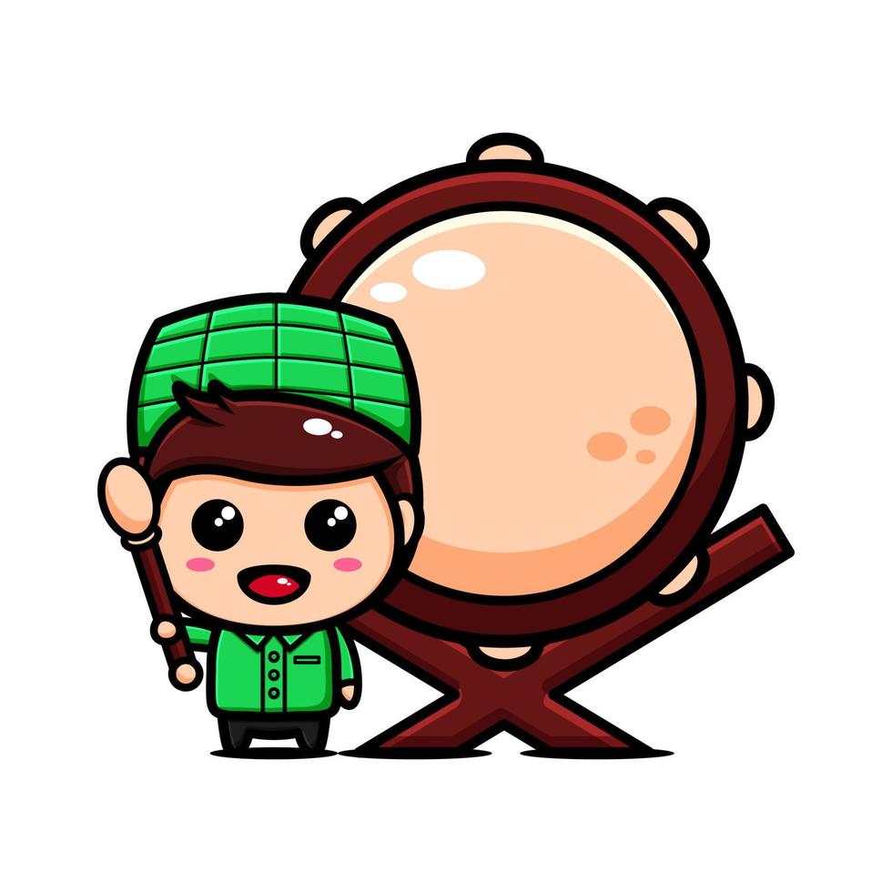 tema de design de personagem de menino muçulmano bonito atingiu o tambor. desenho de personagem islâmico vetor