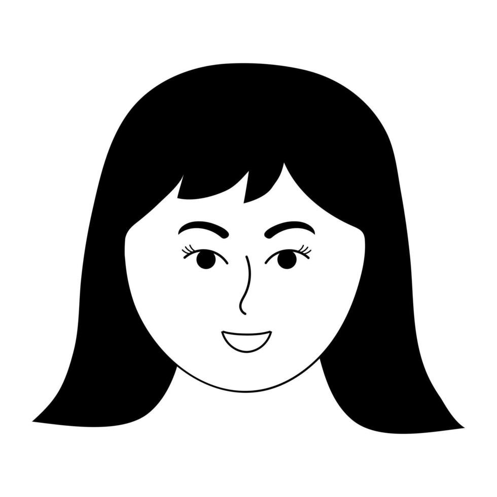 rosto de mulher asiática em estilo doodle. avatar de menina sorridente. vetor