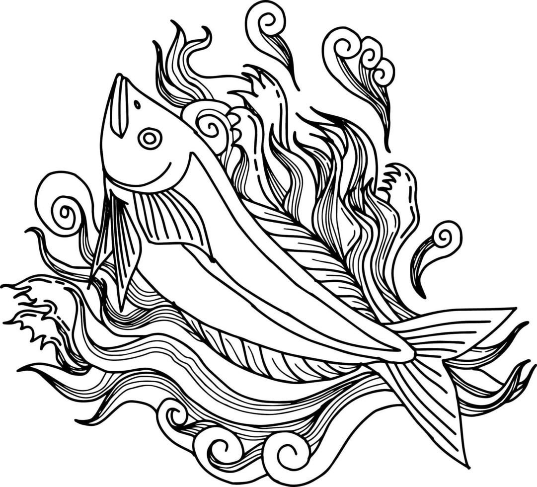 design vector contorno ilustração peixe marinho