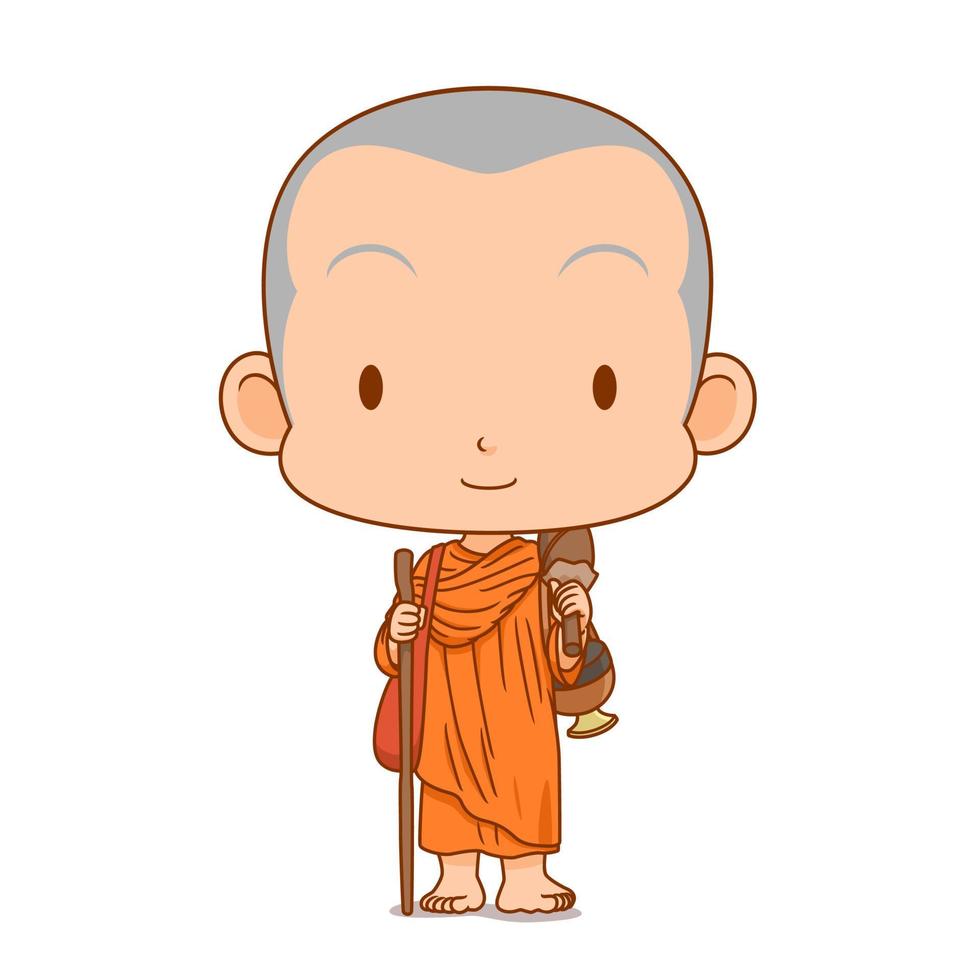 personagem de desenho animado do monge peregrino budista. vetor