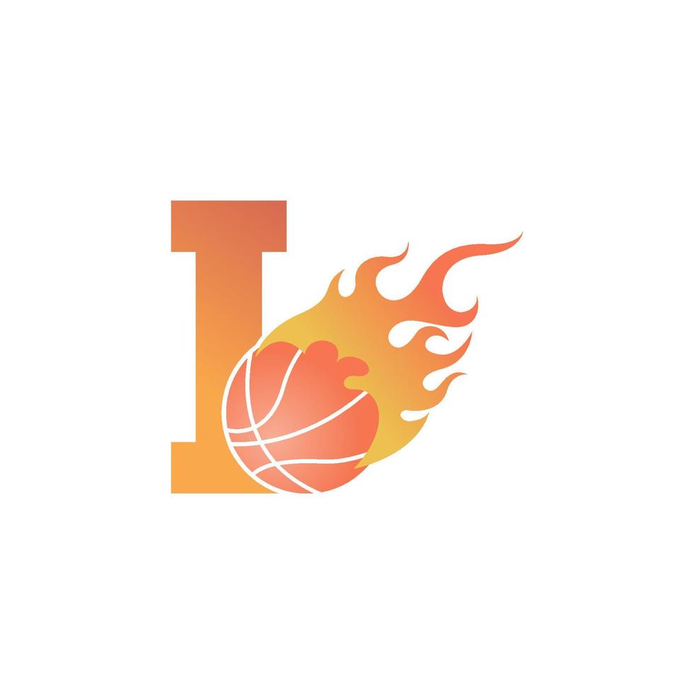 letra i com bola de basquete em chamas ilustração vetor