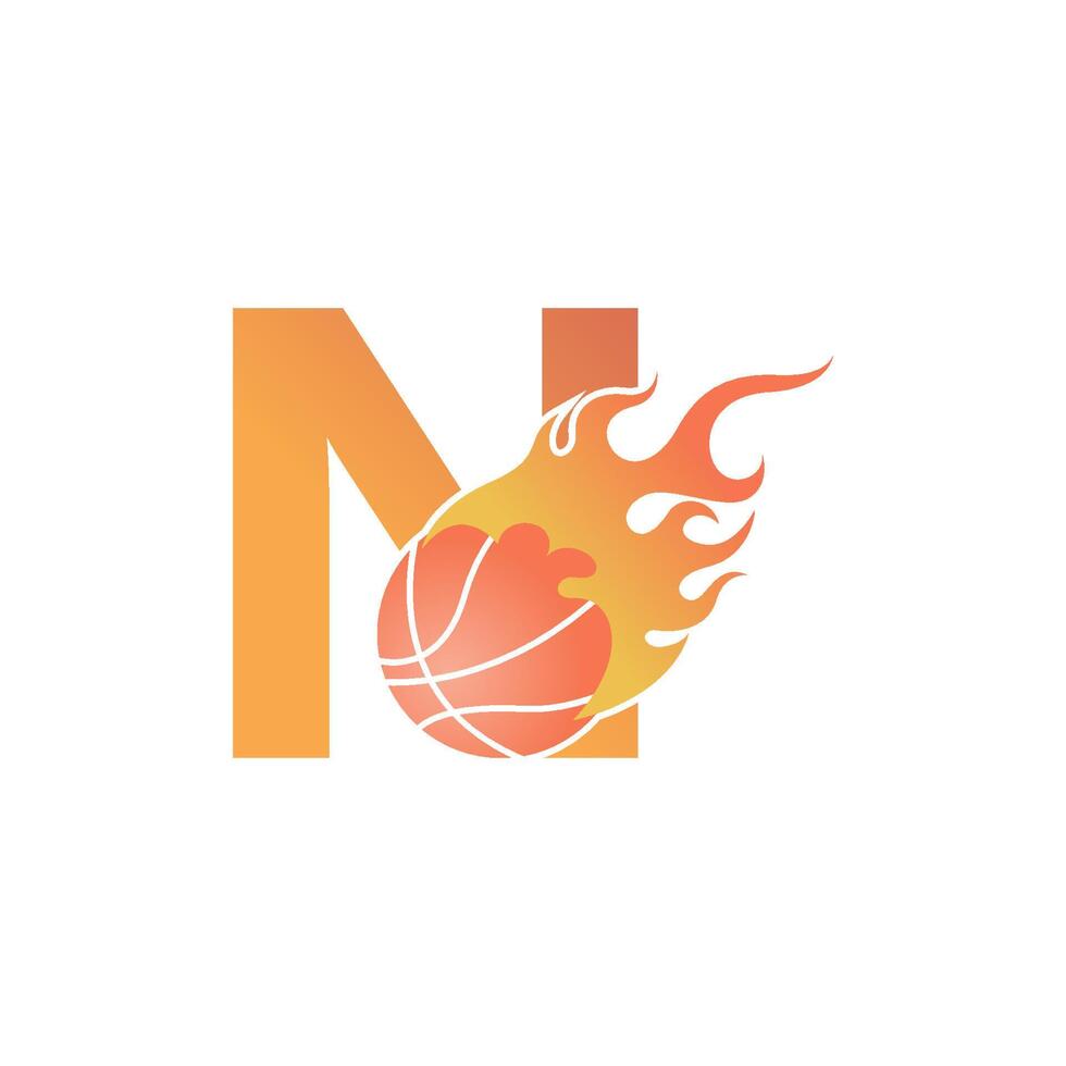 letra n com bola de basquete em chamas ilustração vetor