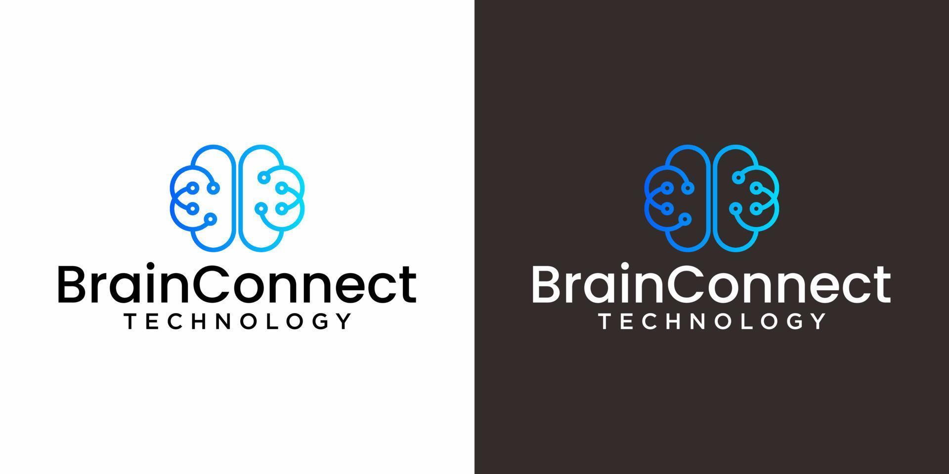 design de logotipo de conexão cerebral na cor azul. vetor