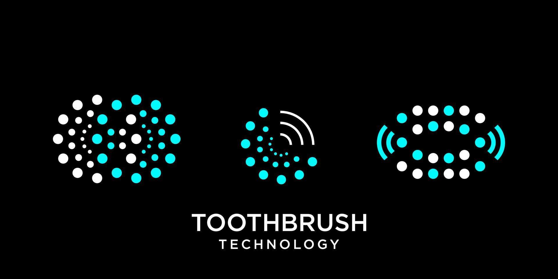 design de logotipo de escova de dentes de tecnologia simples em um fundo escuro. vetor