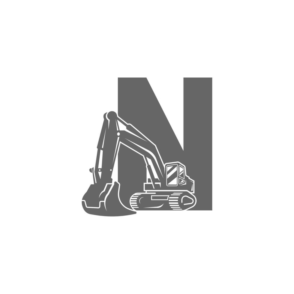 ícone de escavadeira com ilustração de design de letra n vetor