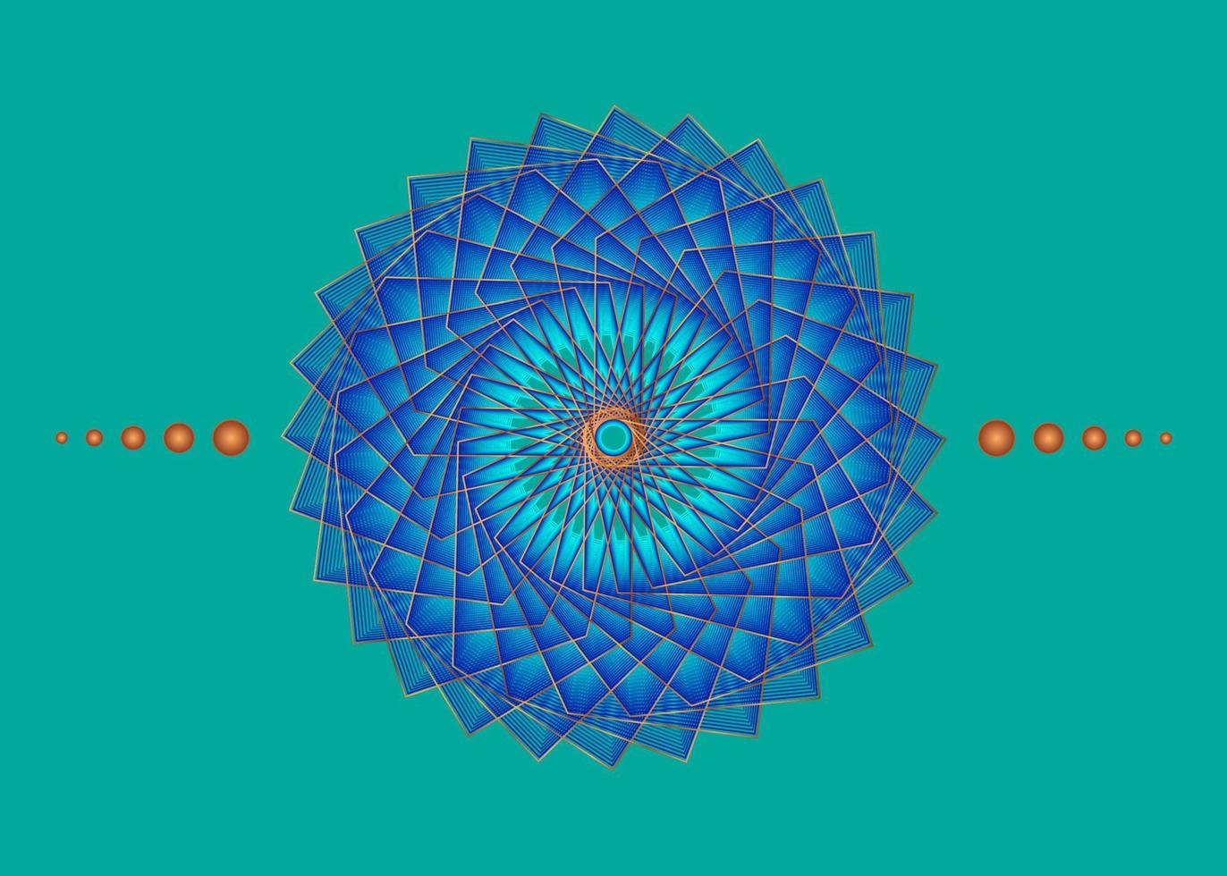 mandala de geometria sagrada, ícone de círculo meditativo de ouro de flor azul, design de logotipo geométrico, roda religiosa mística, conceito de chakra indiano, ilustração vetorial isolada em fundo vintage vetor