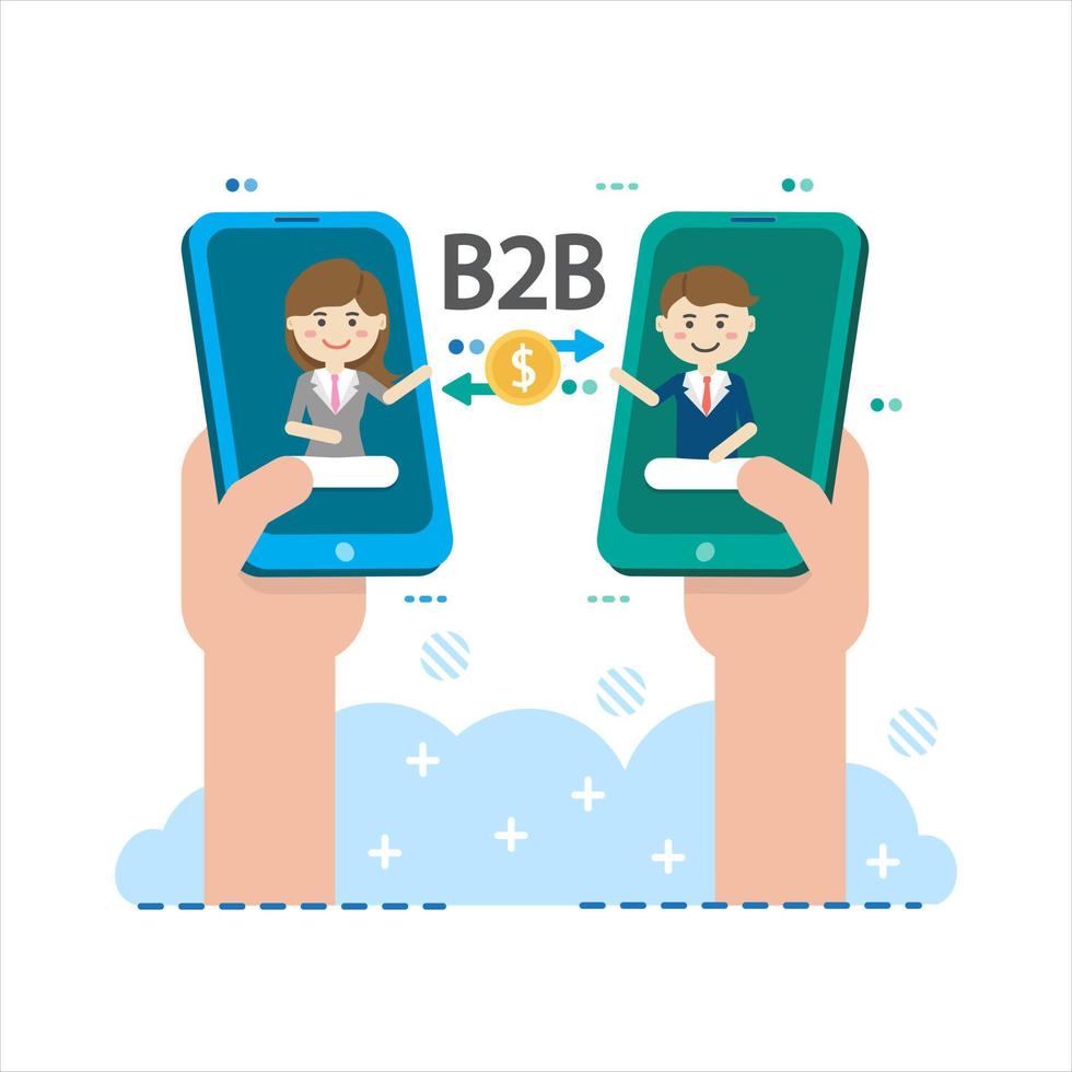 business to business, solução b2b, conceito de marketing de negócios. dois parceiros de negócios apertando as mãos. vetor