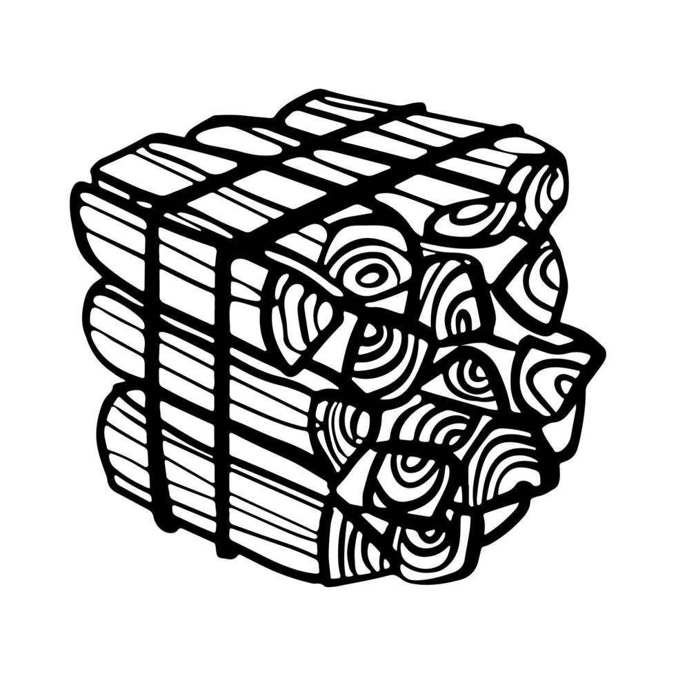 pacote de ilustração em vetor doodle de contorno de lenha. ramos amarrados com corda
