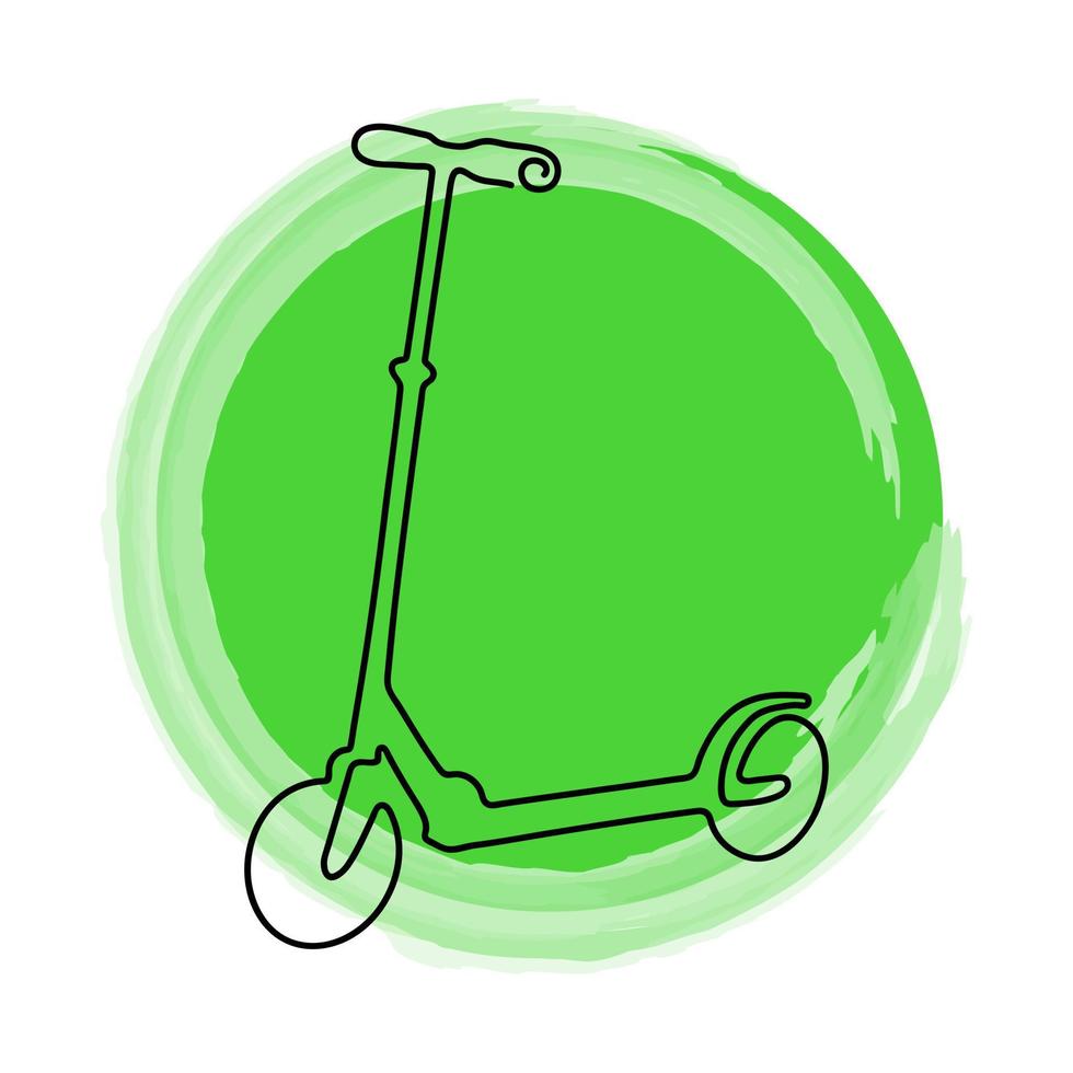 scooter no estilo de desenho de arte de linha contínua na ilustração vetorial de respingo redondo verde vetor