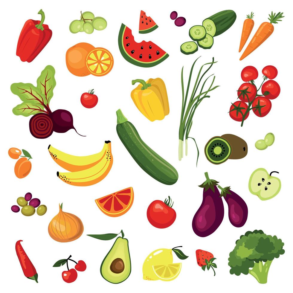 conjunto de vegetais e frutas vetor