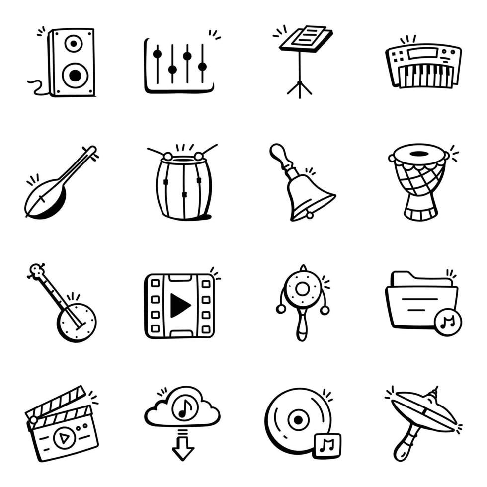 16 ícones de doodle de instrumentos da moda vetor