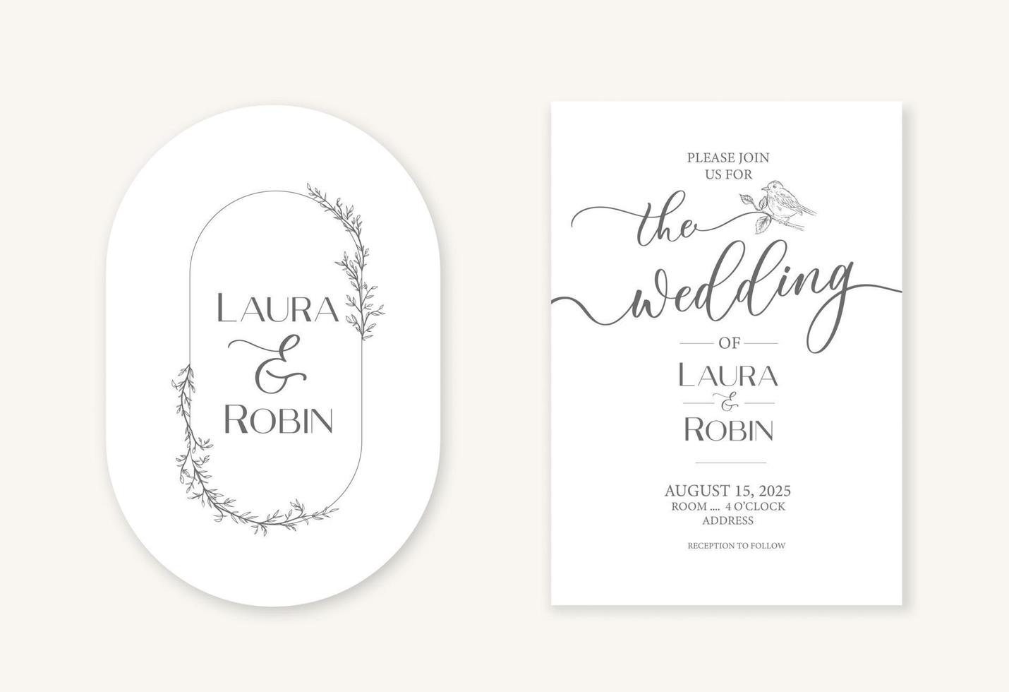 modelo de cartão de convite de casamento minimalismo vintage com caligrafia elegante. forma elegante de arco duplo. vetor