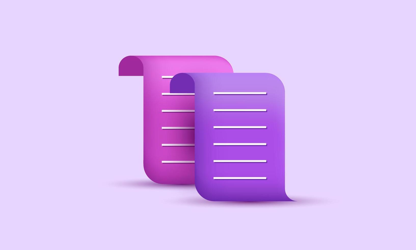 3d renderização ícone de design de nota rosa roxo isolado vetor