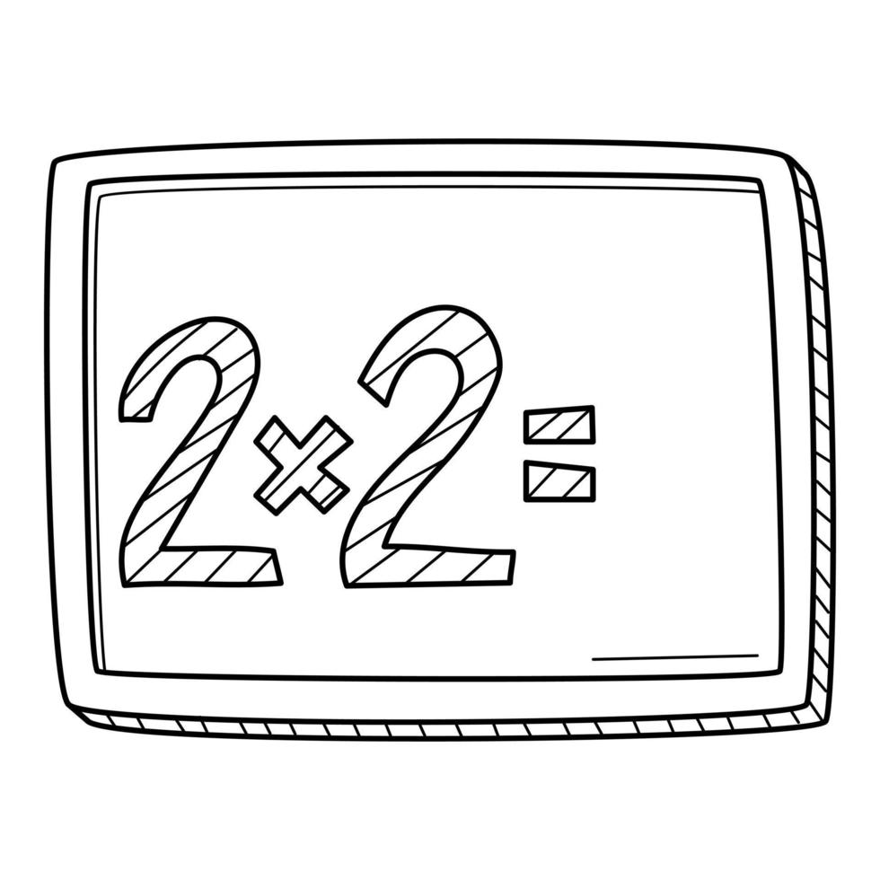 um conselho escolar com uma tarefa. estilo doodle. matemática. ilustração em vetor preto e branco desenhados à mão. os elementos de design são isolados em um fundo branco.