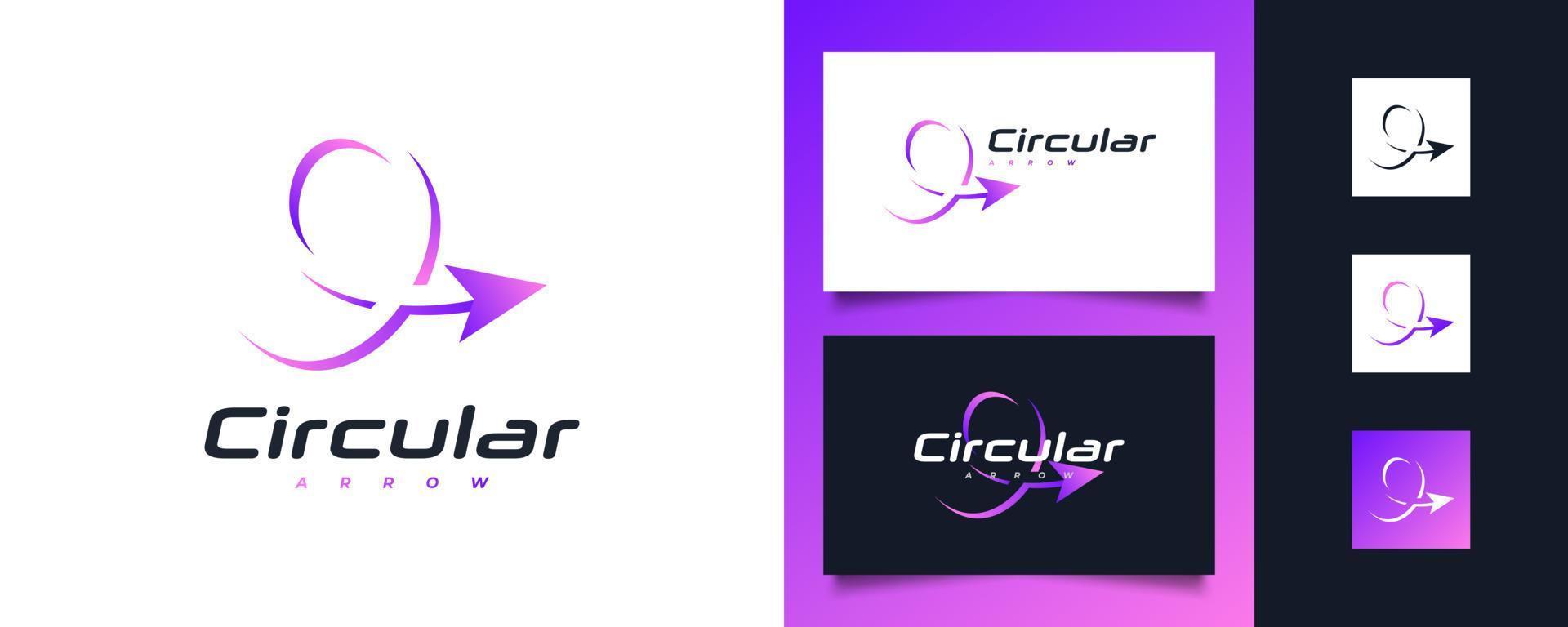 seta circular com estilo de espaço negativo para logotipo, ícone ou símbolo. design de logotipo de seta abstrata em gradiente roxo vetor