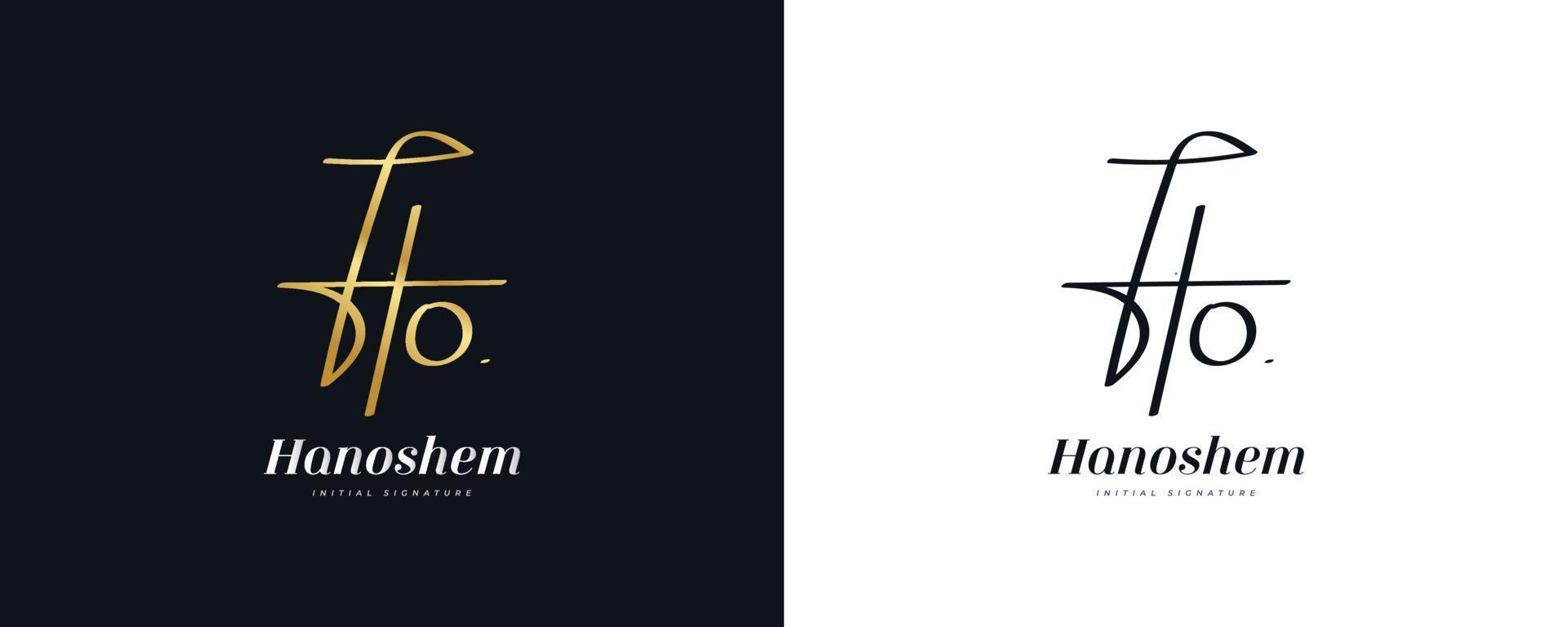 design inicial do logotipo h e o em estilo elegante de caligrafia dourada. ho logotipo ou símbolo de assinatura para casamento, moda, joias, boutique e identidade comercial vetor