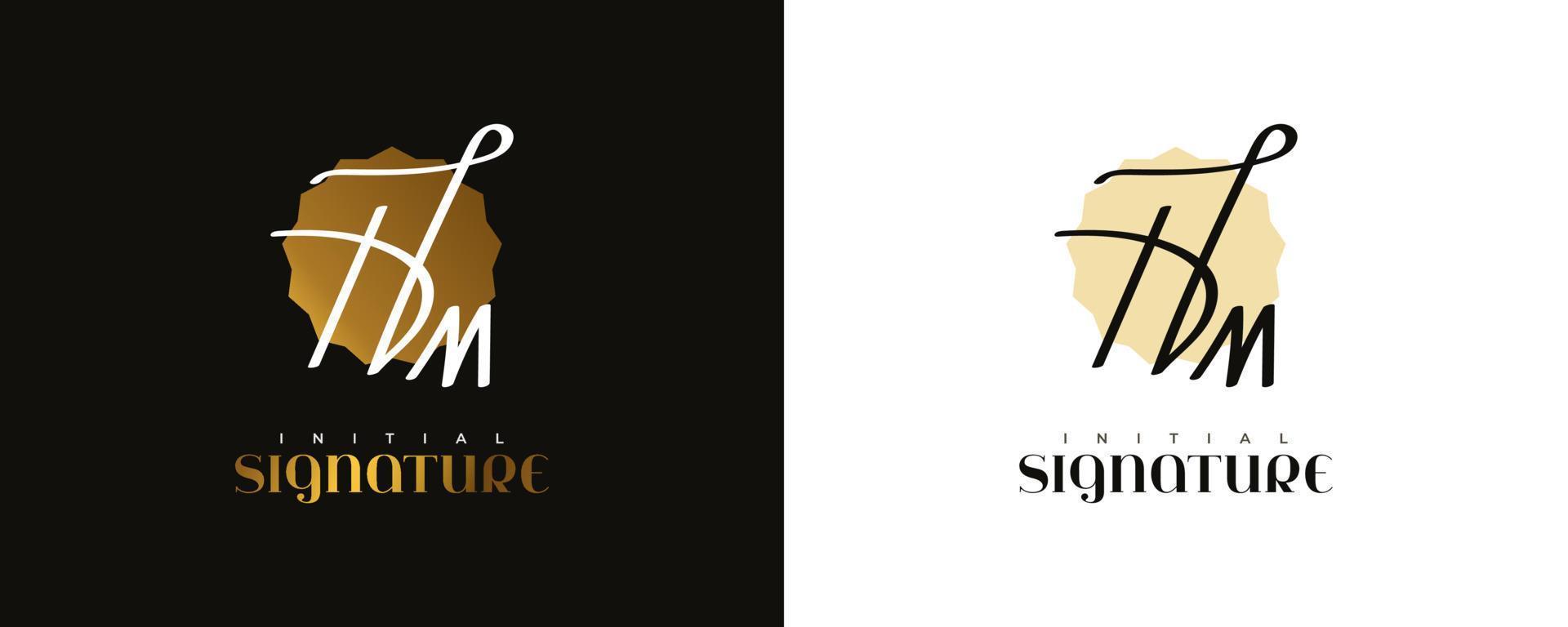 design inicial do logotipo h e m com estilo de caligrafia elegante e minimalista. logotipo ou símbolo de assinatura hm para casamento, moda, joias, boutique e identidade comercial vetor