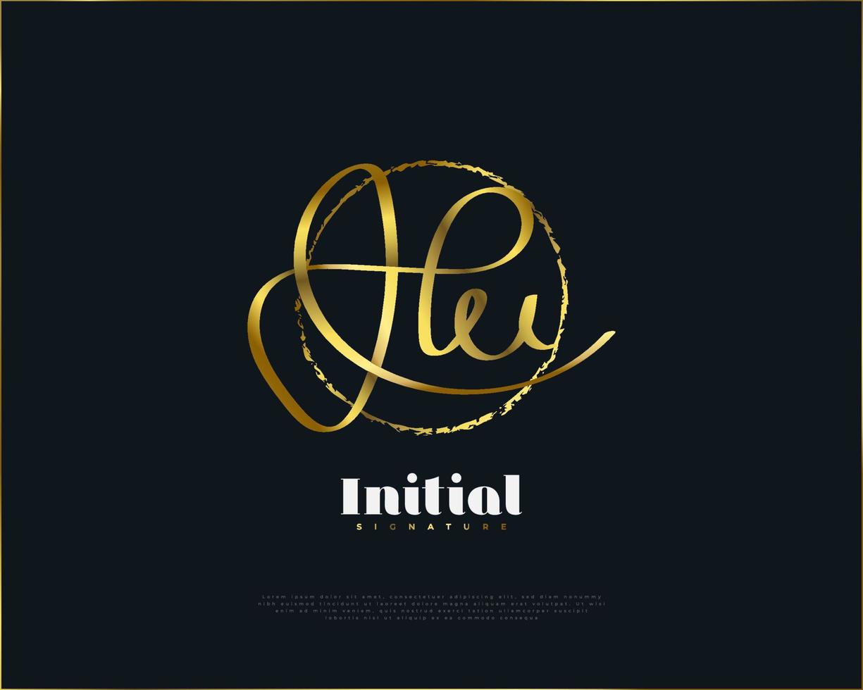 design de logotipo inicial h e u em estilo de caligrafia dourada. hu logotipo ou símbolo de assinatura para casamento, moda, joias, boutique e identidade de marca de negócios vetor