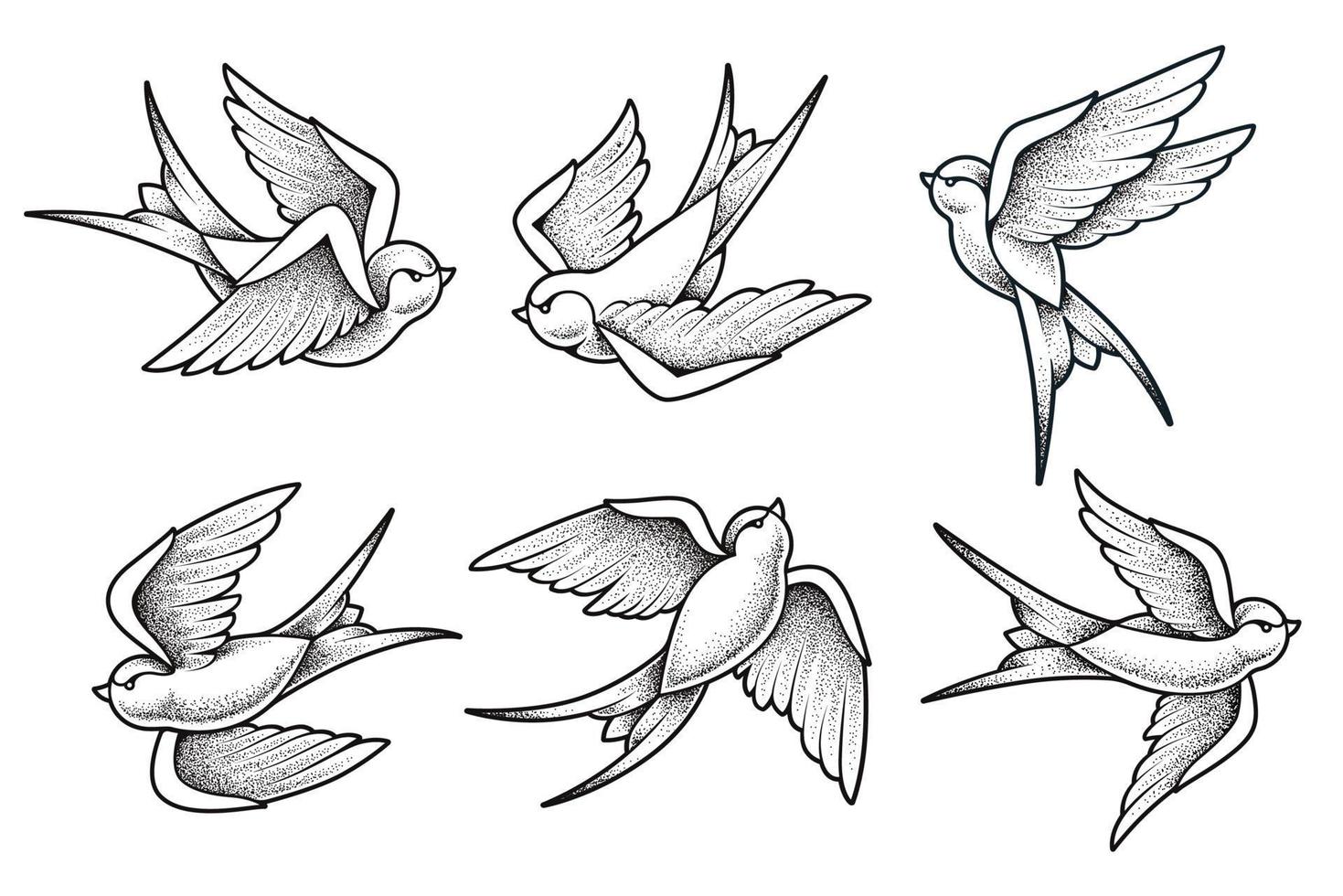 conjunto de pássaros de andorinha de tatuagem da velha escola vetor