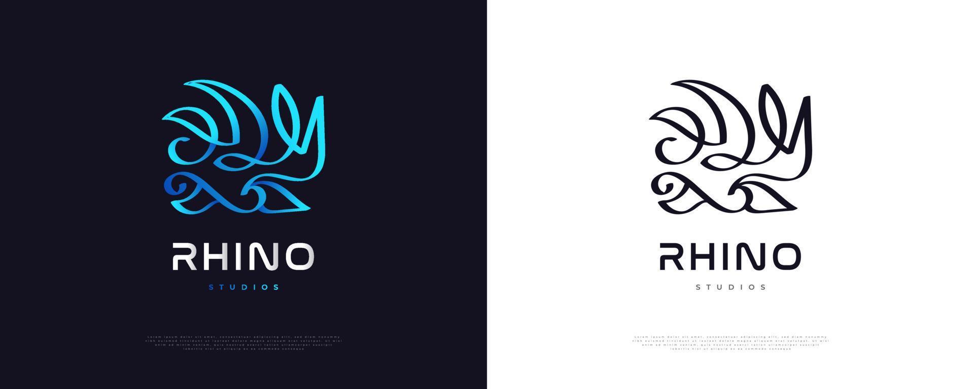 design de logotipo abstrato de rinoceronte azul. logotipo de rinoceronte com estilo desenhado à mão vetor