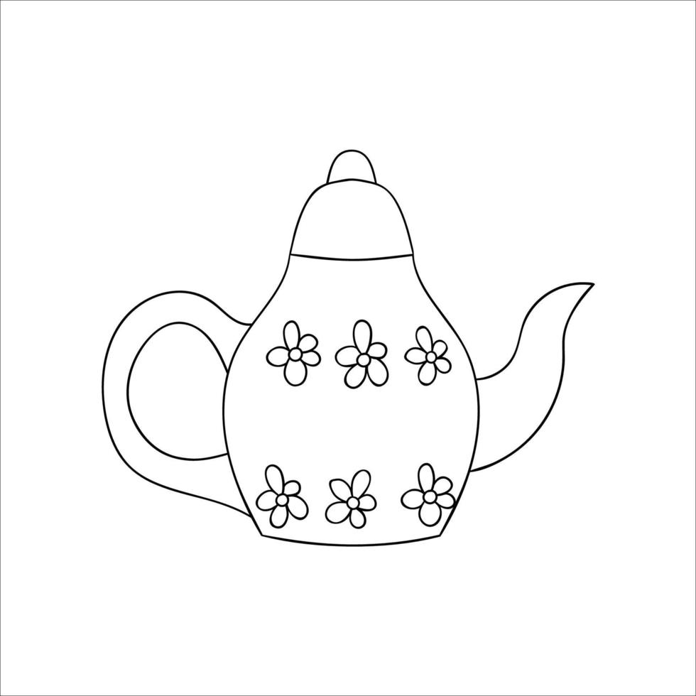 ícone de linha de bule. ilustração em vetor bule preto e branco. chaleira de arte linear isolada no fundo branco. equipamento de cozinha estilo doodle