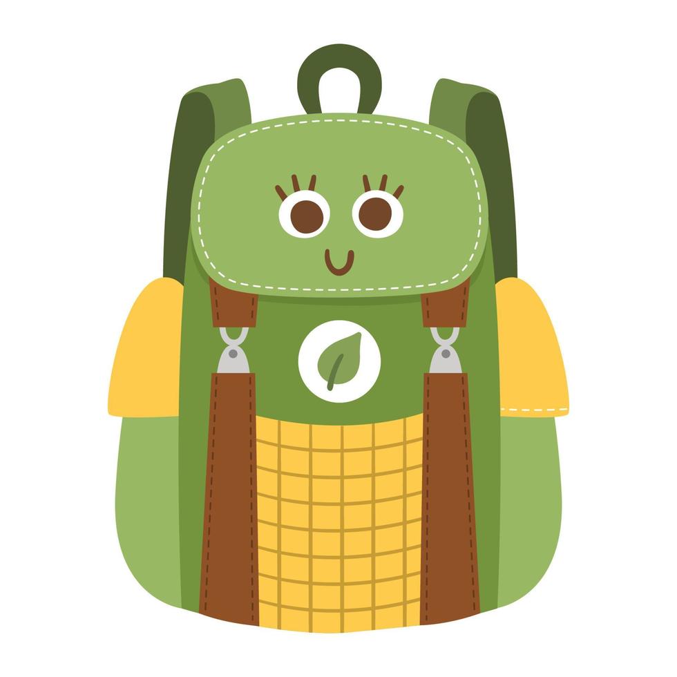 ilustração vetorial de mochila de viajante kawaii. clipart de mochila. bolsa de viagem sorridente estilo plano bonito com olhos. foto engraçada para crianças vetor