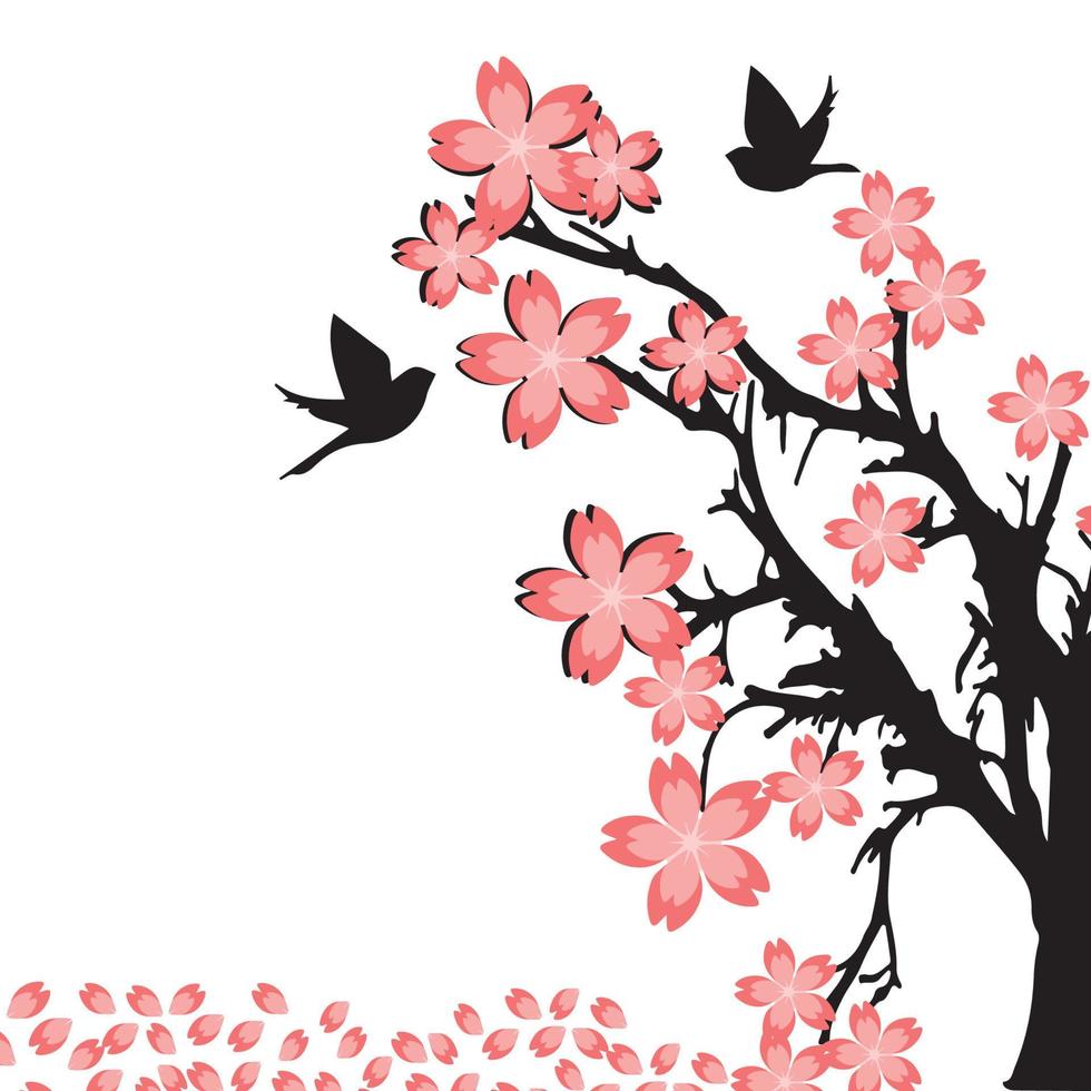 fundo de flor de cerejeira com pássaros vetor