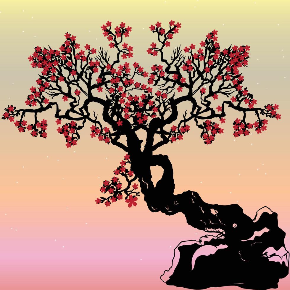 árvore de cerejeira com fundo de flores vetor