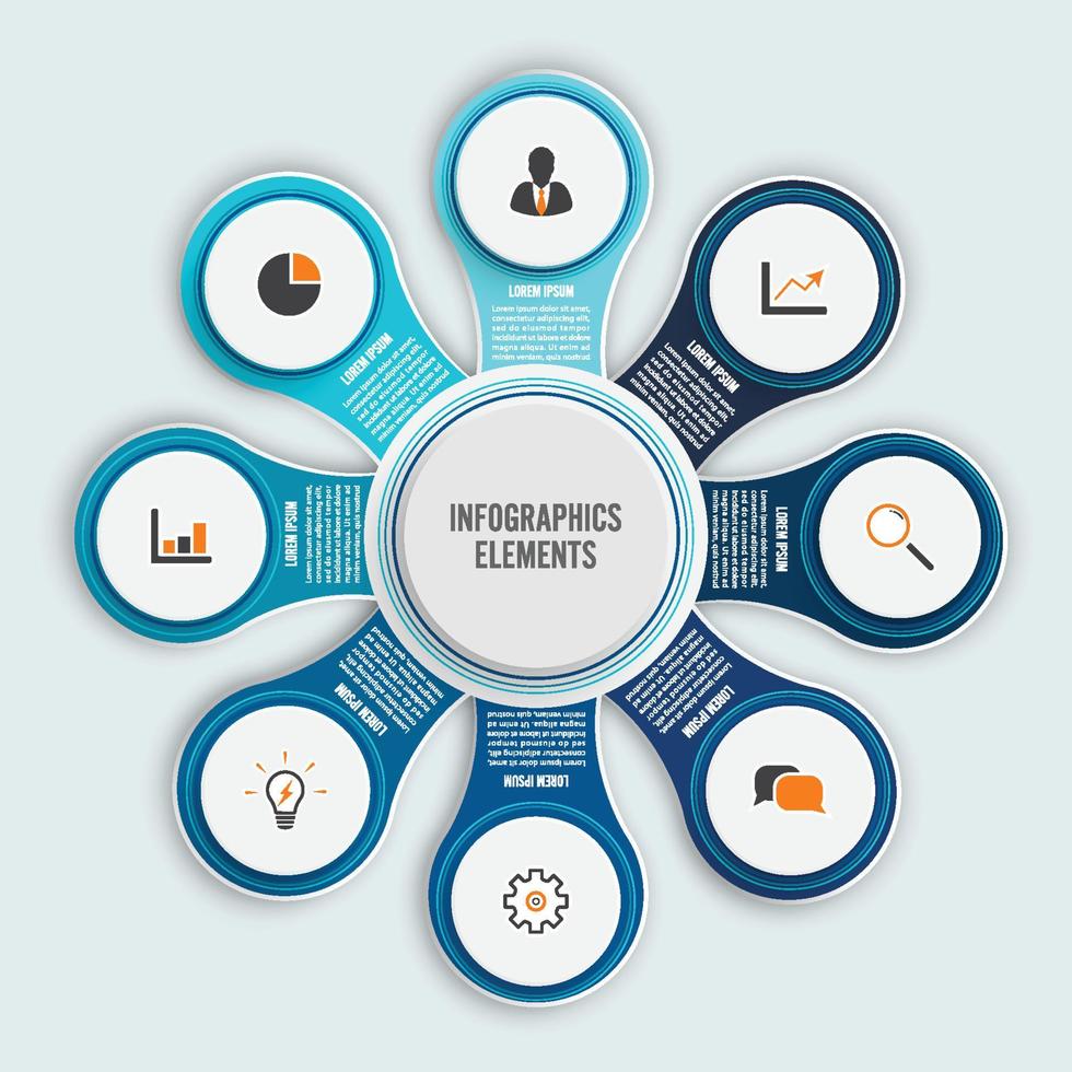 vetor de design de infográficos e ícones de marketing podem ser usados para layout de fluxo de trabalho, diagrama, relatório anual, design de web. conceito de negócio com 8 opções, etapas ou processos.