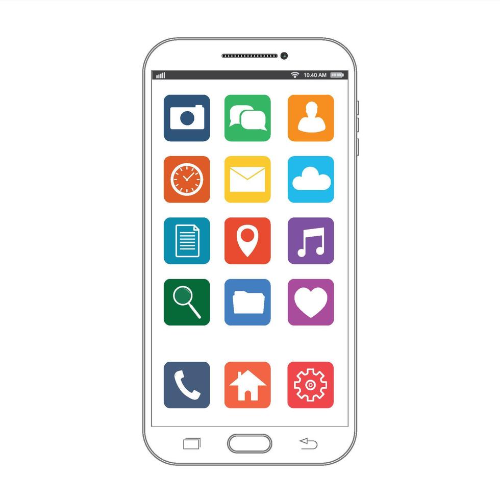 smartphone de desenho de contorno. elegante design de estilo de linha fina. smartphone vetorial com ícones da interface do usuário. vetor