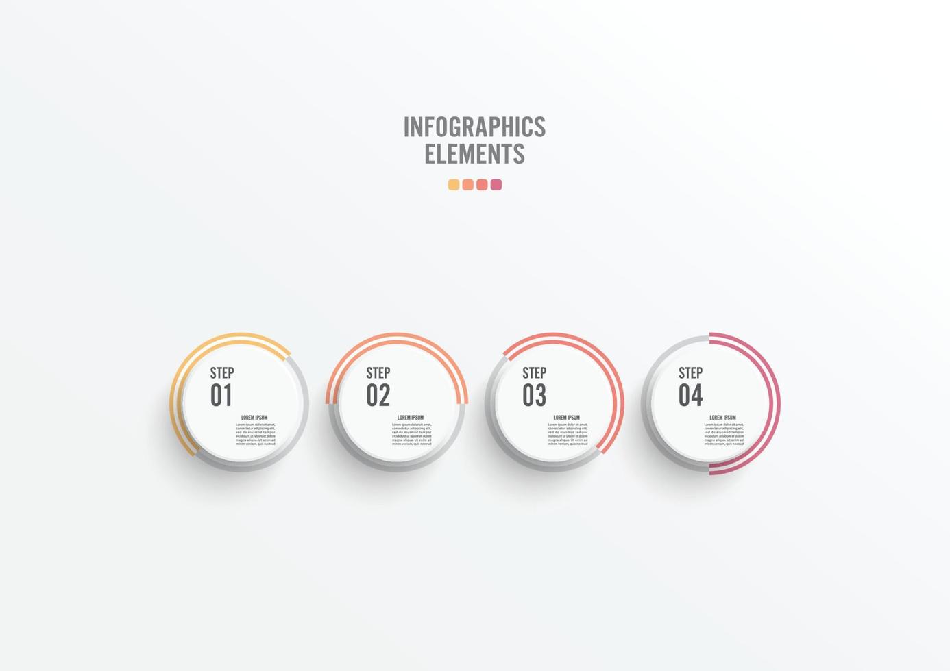 modelo de linha do tempo infográfico colorido horizontal numerado para quatro posições. conceito de negócio com 4 opções. pode ser usado para fluxo de trabalho, banner, diagrama, web design, gráfico de área. vetor