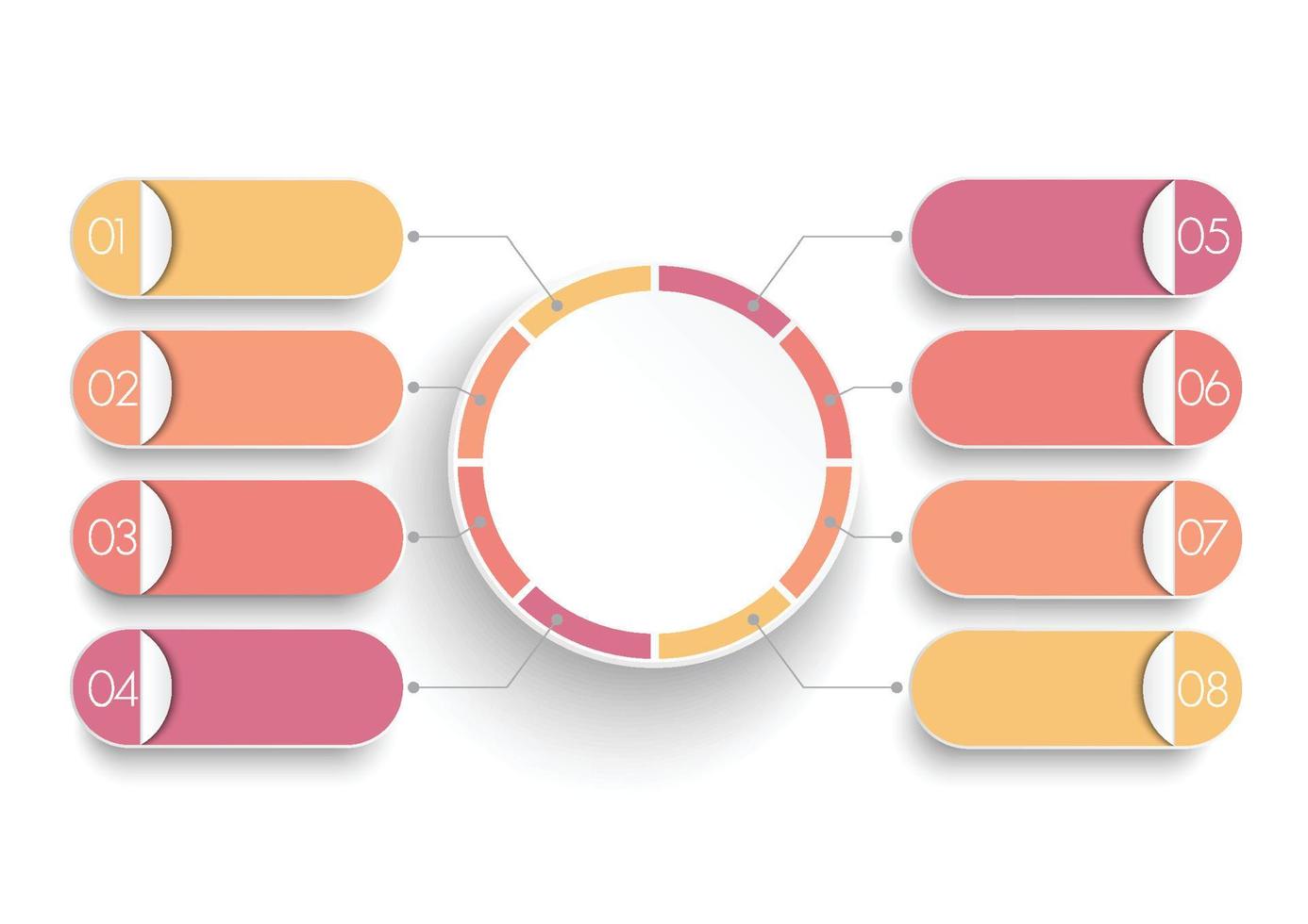 modelo de infográfico de vetor com etiqueta de papel 3d, círculos integrados. conceito de negócio com 8 opções. para conteúdo, diagrama, fluxograma, etapas, peças, infográficos de linha do tempo.