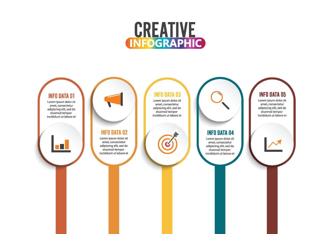 infográficos de cinco etapas - podem ilustrar uma estratégia, fluxo de trabalho ou trabalho em equipe. vetor